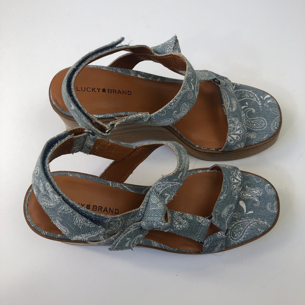 Lucky Brand Demmia Platform Wedge Sandal Acid Denim Blue Women's Size 8 - Picture 7 of 12
